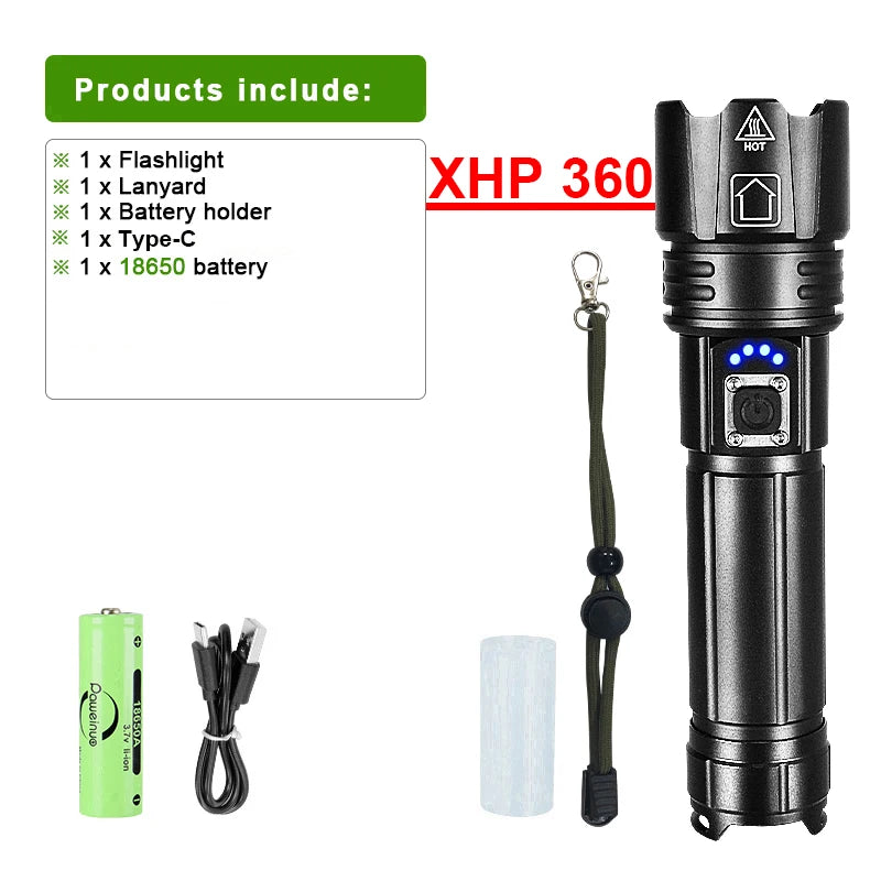 Powerful Flashlights Rechargeable LED Flash Lights Battery Display Hand Lantern Waterproof Lamps Outdoor Adventure Camping Torch