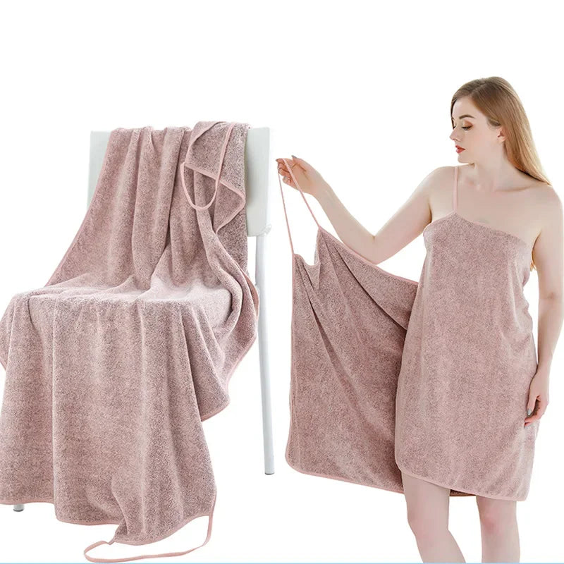 Quick Dry Sling  Wearable Bath Towel Bathrobe Dress for Shower Pool Spa Bathroom White Towel Wrap for Women