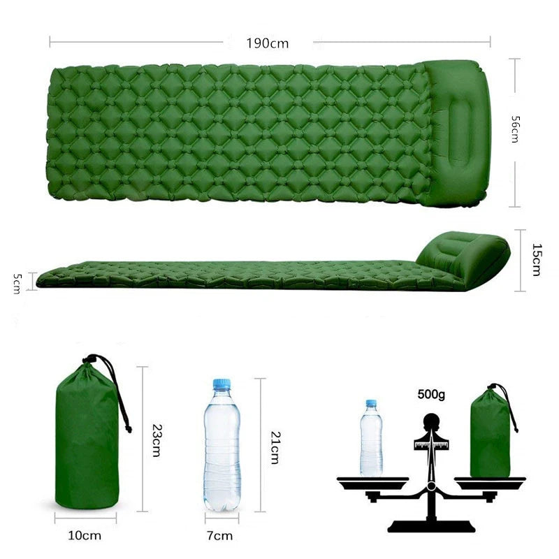 Double Sleeping Pad for Camping Inflatable Mattress with Pillow Outdoor Mat Travel Bed Cushion Built-in Pump 2 Person for Hiking