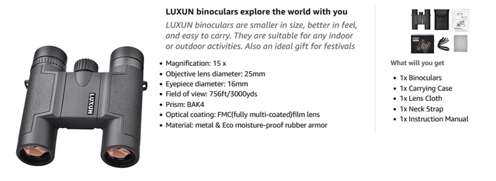 Binoculars 15x25 for Adults Waterproof Durable & Clear Binoculars with Low Light Night Vision for Sightseeing Concerts BirdWatch