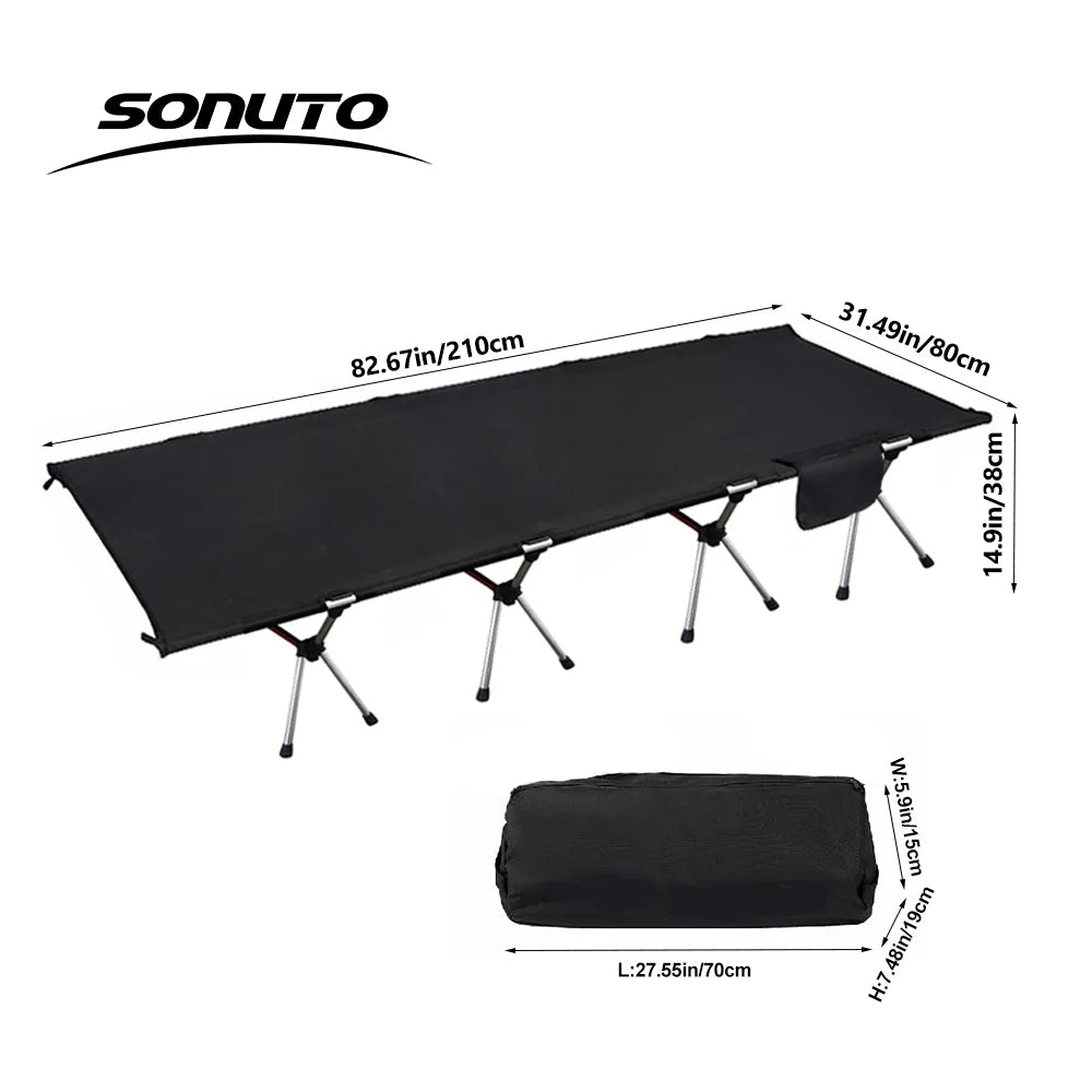 Military Camping Cot 600D Oxford, Portable Folding Bed 210x80cm, 4kg Lightweight, Compact for Outdoor Hiking Travel