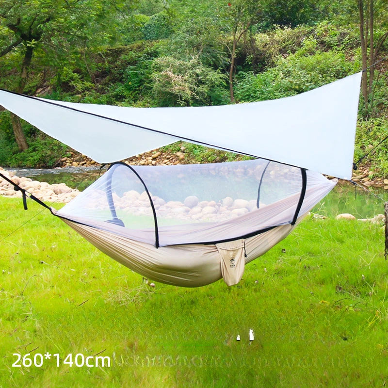 Camping hammock with net, lightweight and portable hammock, large capacity, anti rollover, suitable for backyard and hiking