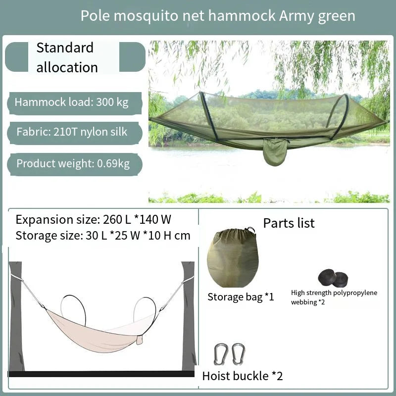 Camping hammock with net, lightweight and portable hammock, large capacity, anti rollover, suitable for backyard and hiking