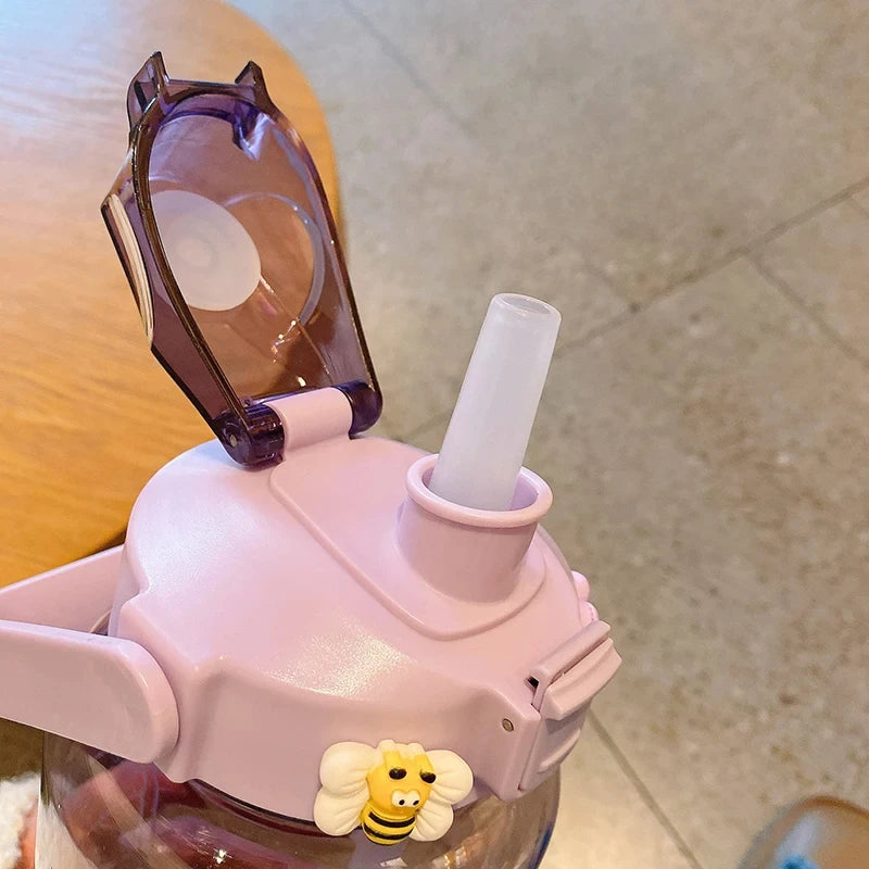 2 Liter Water Bottle with Straw Kids Girls Large Portable Bottles Sports Fitness Cup Summer Cold Water Motivational Water Bottle