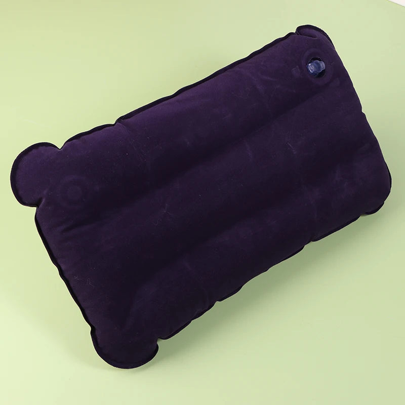 Portable Inflatable Flocking PVC Pillow Camping Sleeping Air Pillow For Travel Outdoor Hiking Flight Foldable Head Rest Pillow
