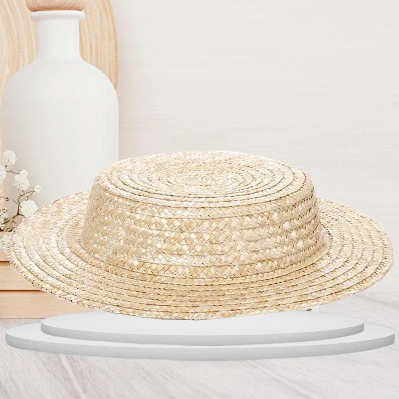 Vacation Teaparty Hat Base Handwoven Straw Hat Accessories Elegant Bonnet Hat Victorian Flat Brimmed Hat for Camping
