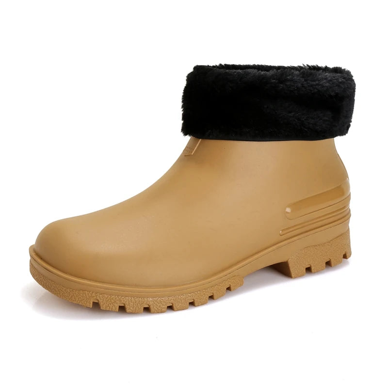 Rain Boots， for Men and Women, New Waterproof Shoes, Short Tube, Non-slip, Thick Sole, Wear-resistant, Warm Couple Camping Shoes