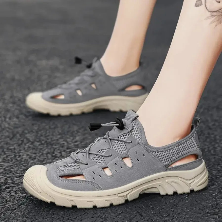 2025 Barefoot Beach Shoes Camping Travel Baotou Sandals Men's Outerwear Trendy Cool Slippers Mesh Quick Drying Sports Sweatproof