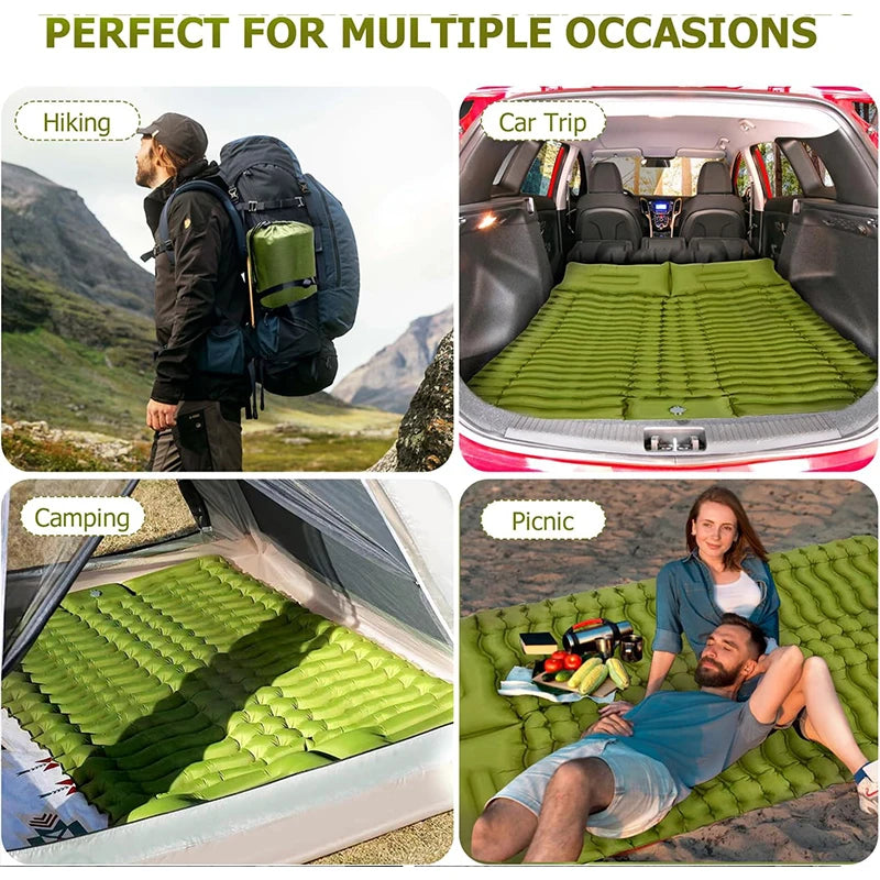 Double Sleeping Pad for Camping Outdoor 2 Persons Travel Bed Air Mat Self-Inflating Mat Sleeping Mattress with Pillow for Hiking