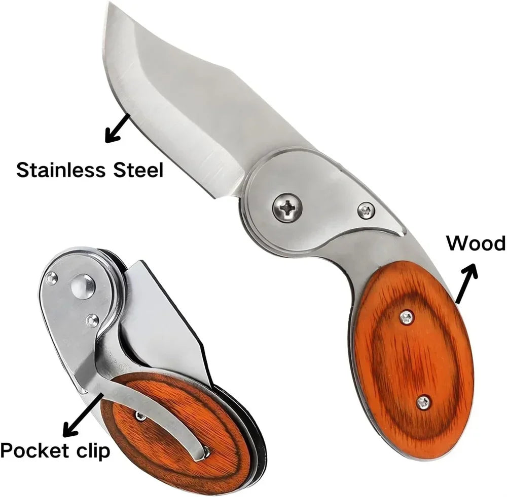 Portable Mini Folding Pocket Knife Wooden Handle Knives Outdoor Hunting Tactical EDC Survival Self Defense EDC Tool With Clip