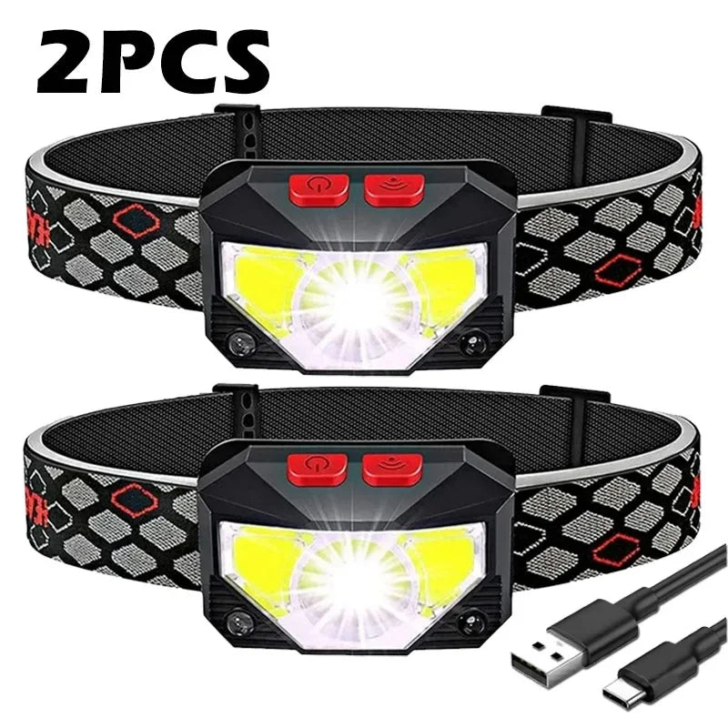 Headlamp Flashlight, 1200 Lumen Ultra-Light Bright LED Rechargeable Headlight with White Red Light,2Pack Waterproof Motion