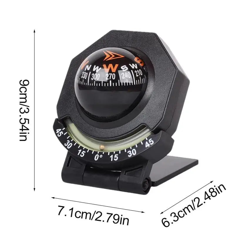 Compass For Vehicle Boat Car Dashboard Compass With Meter 2-In-1 Car Mount Compass Ball High Precision Navigation Foldable