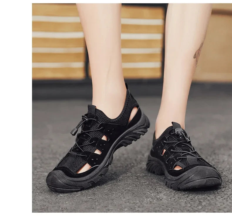 2025 Barefoot Beach Shoes Camping Travel Baotou Sandals Men's Outerwear Trendy Cool Slippers Mesh Quick Drying Sports Sweatproof