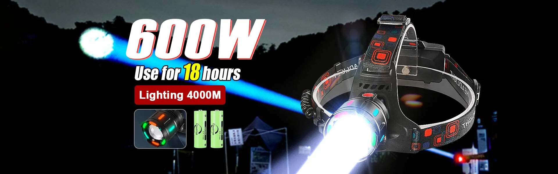 Strong Light LED Headlight 20000000LM Powerful Headlamp Long Shot 4000M Rechargeable Lamp With Fluorescent Light Outdoor Fishing