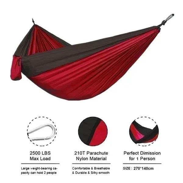 Outdoor Camping Hammock with Hanging Straps for Backpacking Travel Beach Yard and Garden Nylon Parachute Portable Hanging Bed