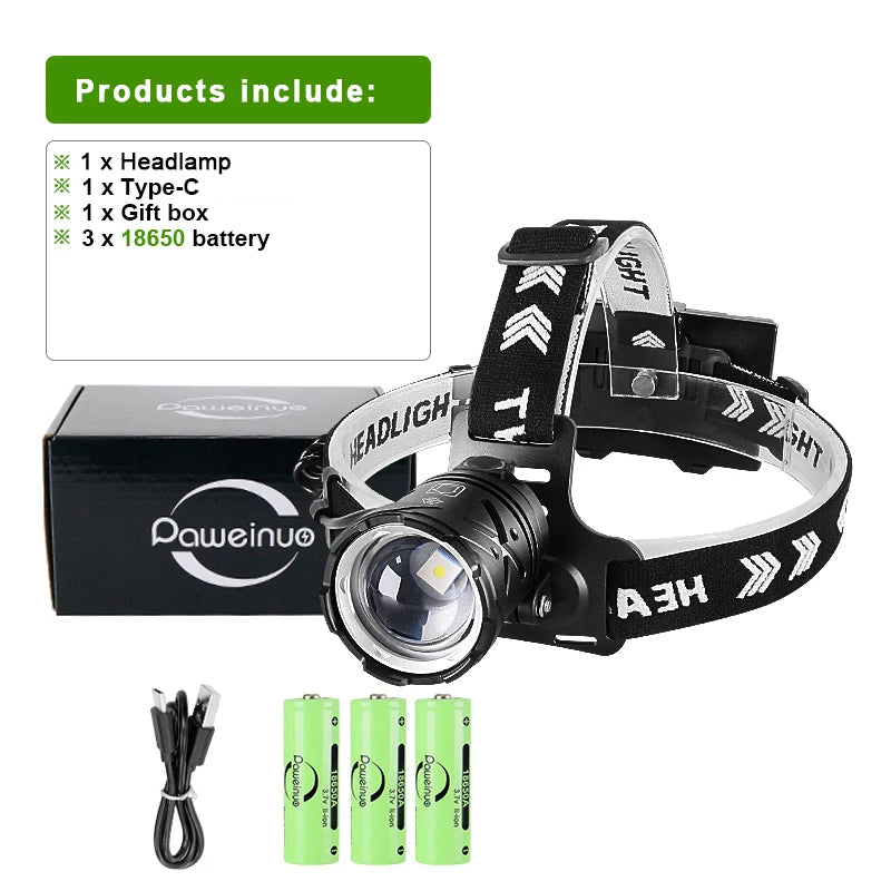 9000000LM 600W Ultra Powerful Headlamp Head Lantern Front Light 8000LM L2 Rechargeable Type C LED Head Flashlight For Fishing