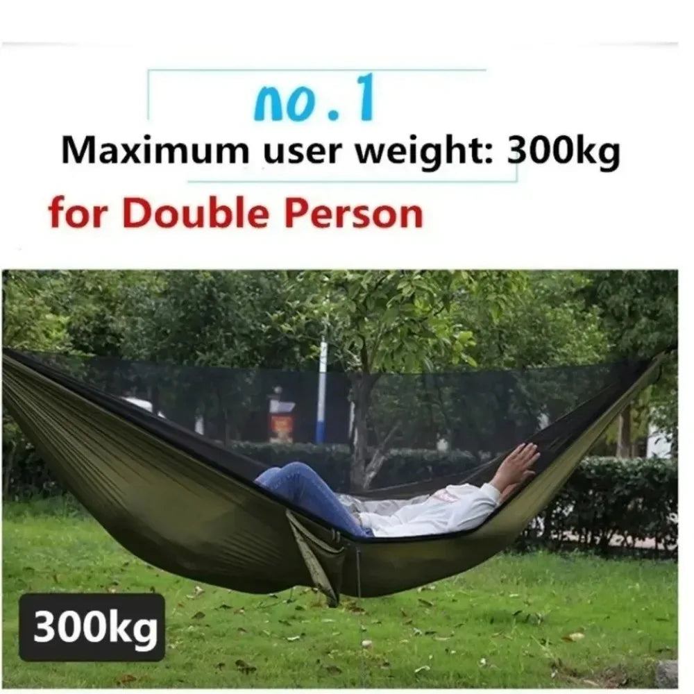 Camping Hammock and Portable Travel Outdoor Hanging Sleeping Hammock with Mosquito Net Single and Double Size Nylon Fabric