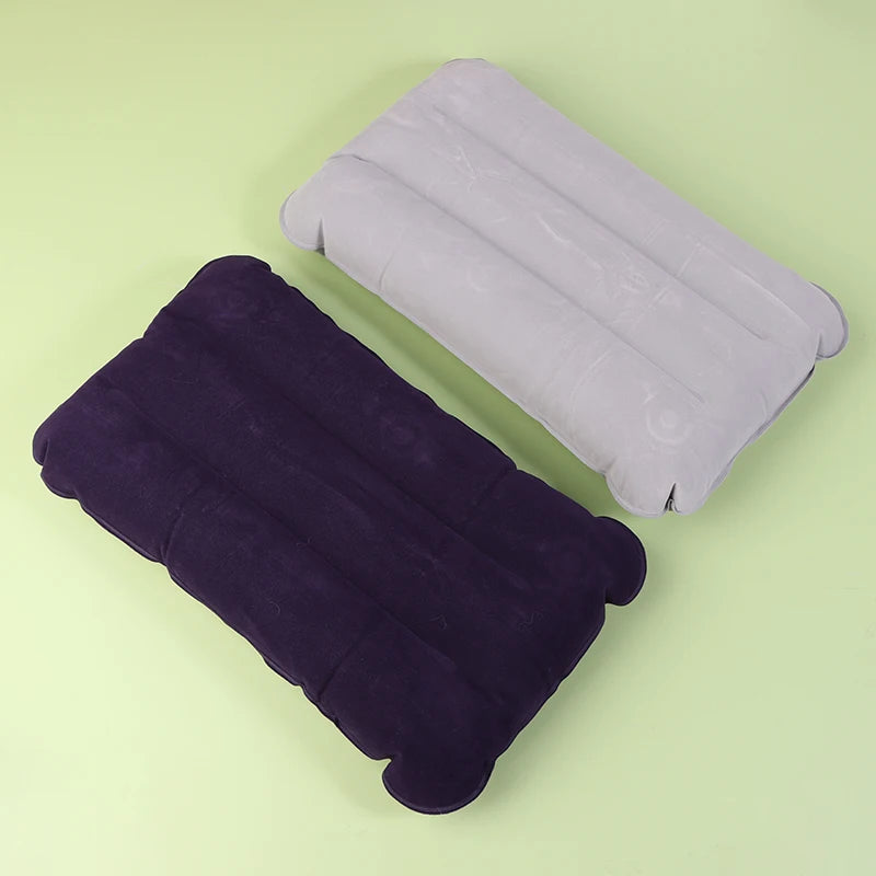 Portable Inflatable Flocking PVC Pillow Camping Sleeping Air Pillow For Travel Outdoor Hiking Flight Foldable Head Rest Pillow