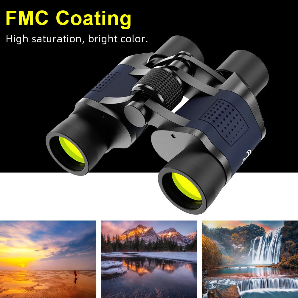 Professional 60x60 BAK4 Optical Binoculars Telescope Long Distance Portable Powerful HD Binocular for Hunting Traveling Outdoor
