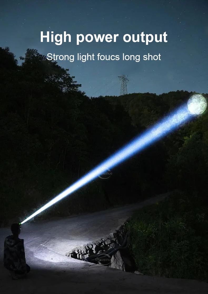 Strong Light LED Headlight 20000000LM Powerful Headlamp Long Shot 4000M Rechargeable Lamp With Fluorescent Light Outdoor Fishing