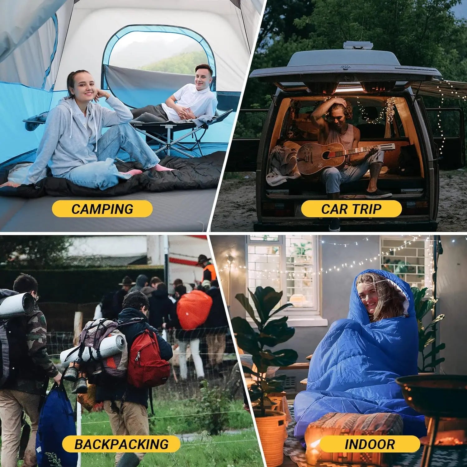 Camping Sleeping Bag - 3 Season Warm & Cool Weather - Summer, Spring, Fall, Lightweight, Waterproof Adults - Camping Gear Equipm