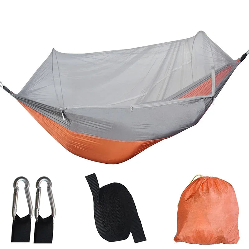 Camping Hammock and Portable Travel Outdoor Hanging Sleeping Hammock with Mosquito Net Single and Double Size Nylon Fabric