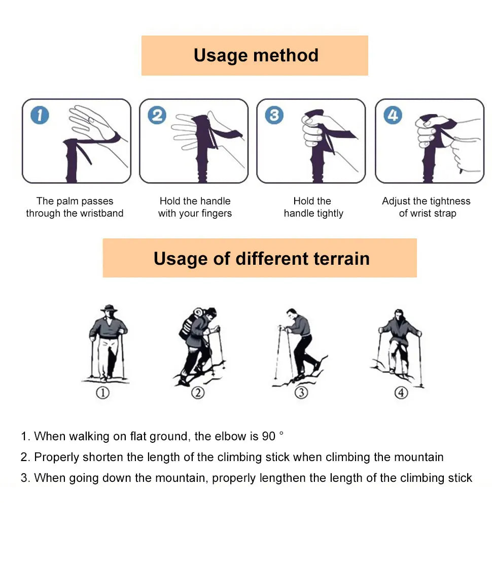 Outdoor Folding Trekkings Pole 4-Section Portable Walking Hiking Telescopic Stick Lightweight Camping Climbing Trekking Stick