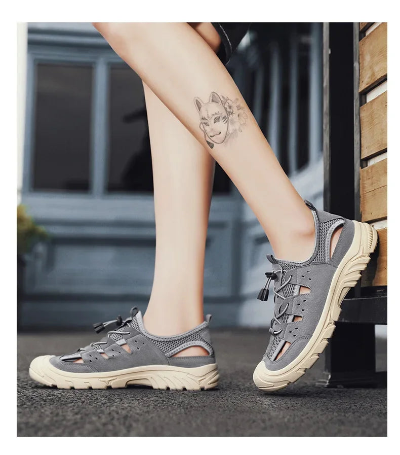 2025 Barefoot Beach Shoes Camping Travel Baotou Sandals Men's Outerwear Trendy Cool Slippers Mesh Quick Drying Sports Sweatproof