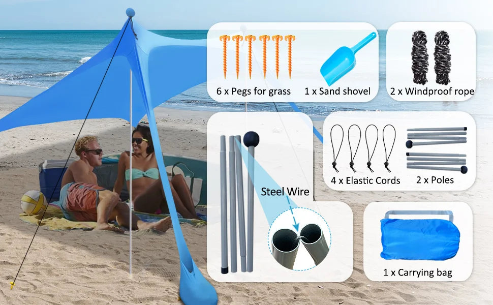 Portable Beach Sun Shade People UV Resistant Camp Bed Tent Sun Shelter Canopy Garden House with Storage Bag for Equipment