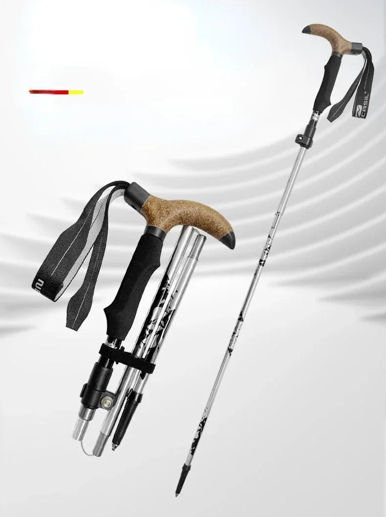 Camping Travel Hiking Stick Walking Cane Folding Walking Sticks Aluminum Alloy Crutches Trekking Cane Stretch Hiking Stick