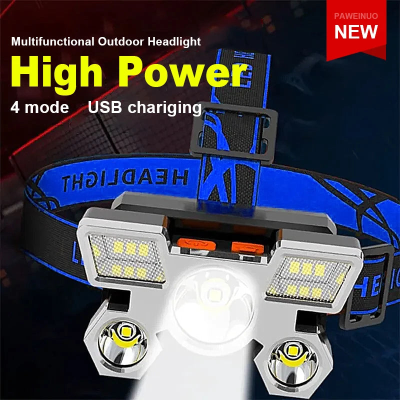 80000LM Powerful Headlamp USB Rechargeable Headlight Flashlight Large aperture XHP360 LED Head lamp Camping Fishing Head Lantern