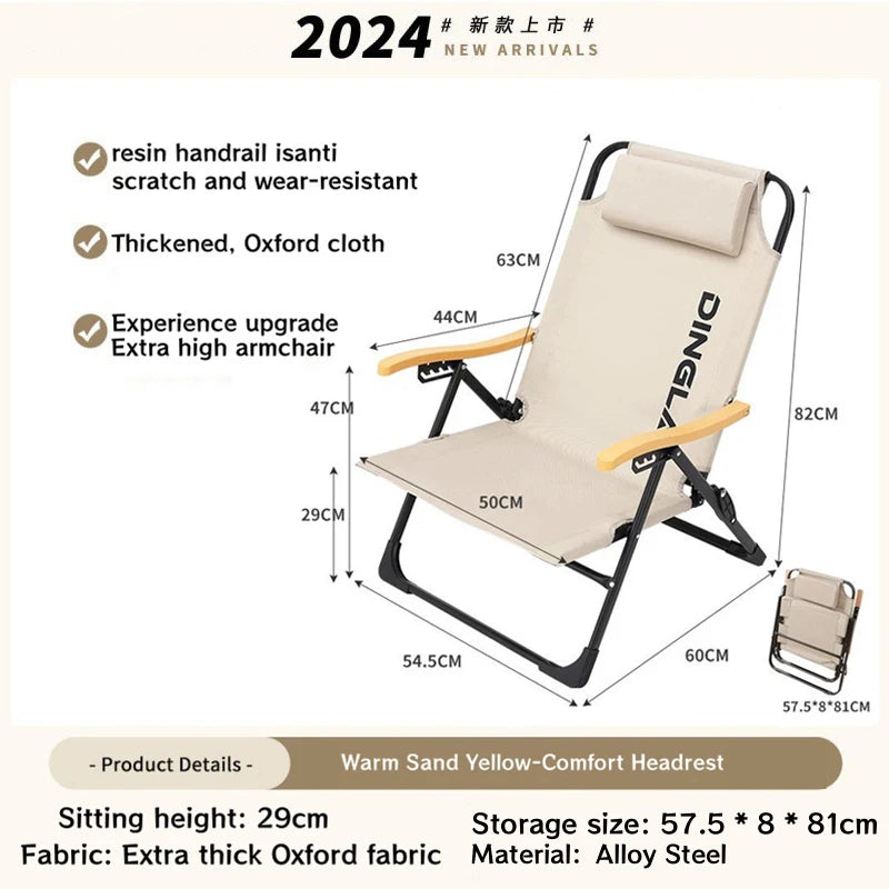 Angle Adjustable Camping Chair with Detachable Pillows,long Camping Chair Fishing Chair Folding for Camping Fishing Hiking