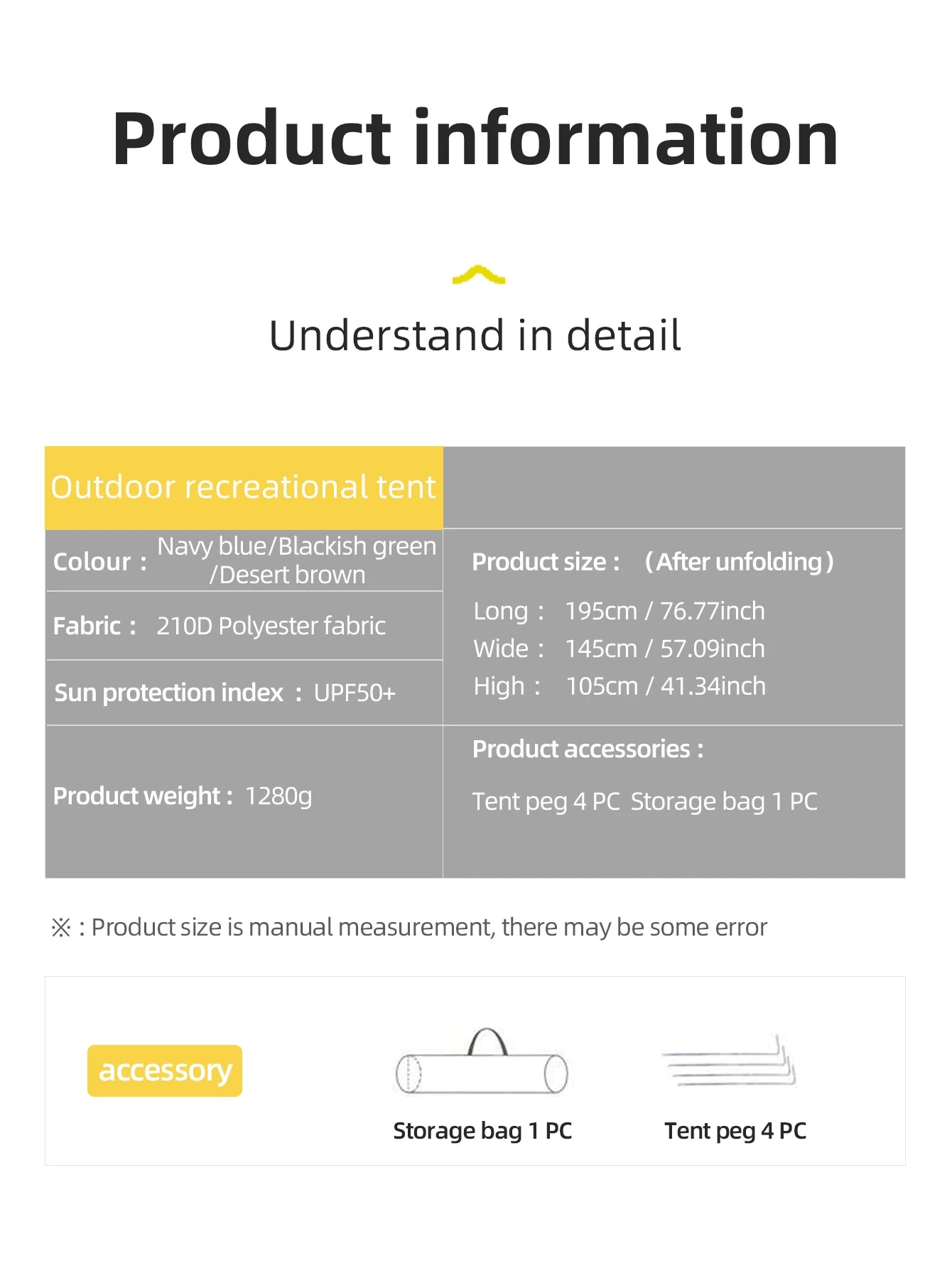 Outdoor camping tent, hand-built rain and sun protection hiking tent, double bed for couples and children, portable windproof