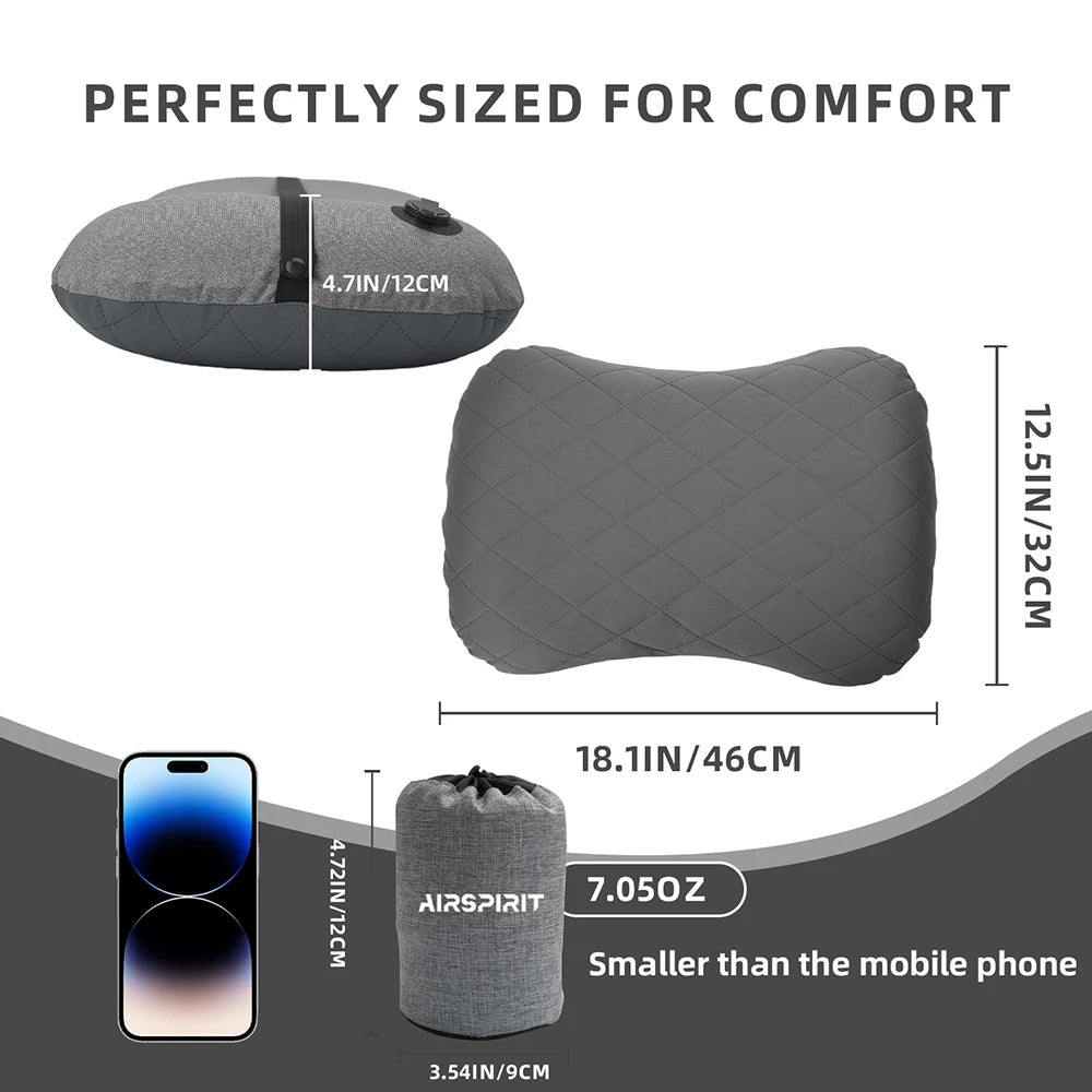 Inflatable Camping Pillow with Removable Washable Cover,Travel Pillow for Neck Support,Hiking,Backpacking,Office,Airplane,Car