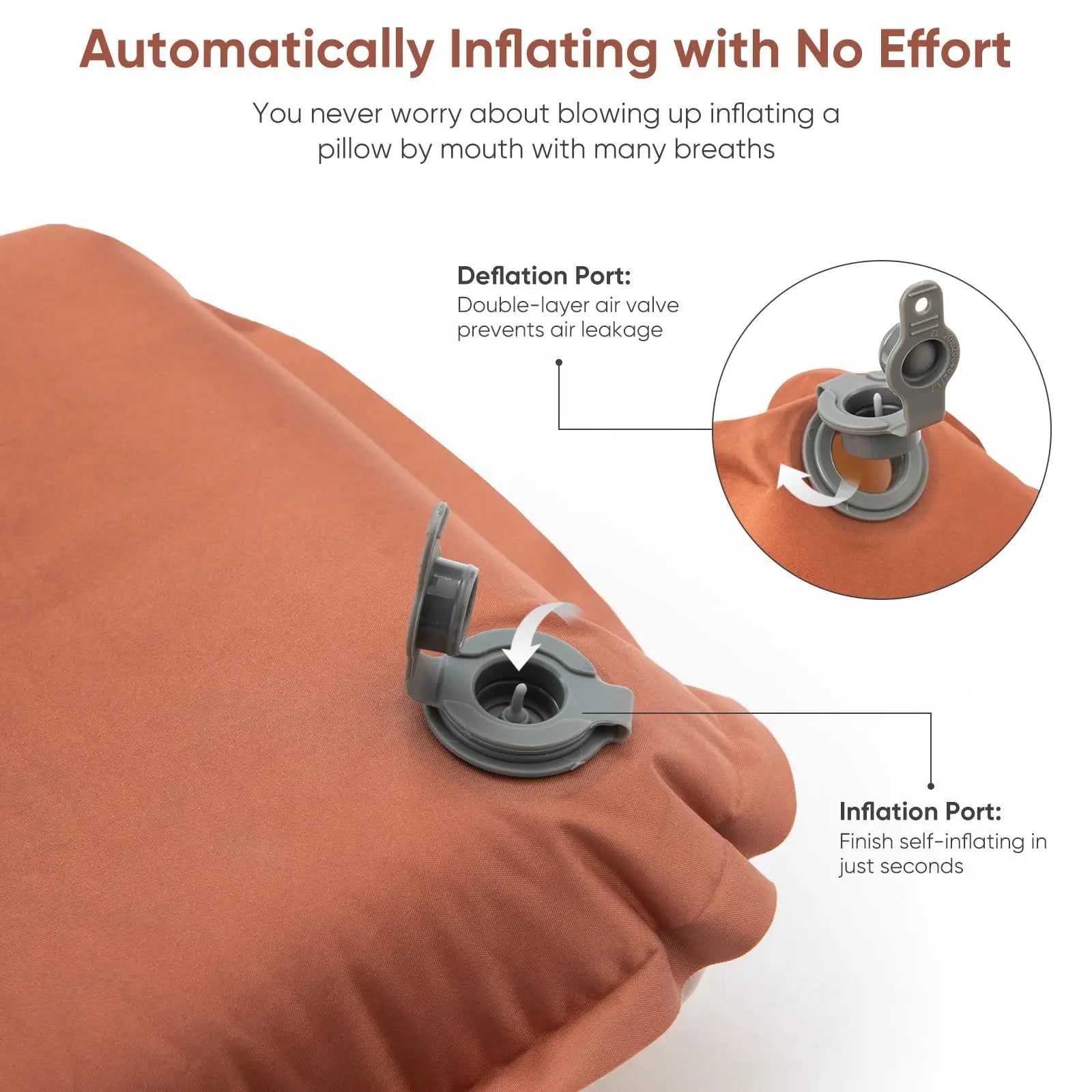 Camping Pillow with Memory Foam, Self-Inflating Portable Pillow, Ergonomic for Neck Support, for Camping, Airplanes, Backpacking