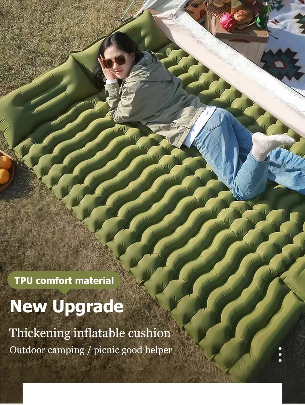 Double Sleeping Pad for Camping Self-Inflating Mat Sleeping Mattress with Pillow for Hiking Outdoor 2 Persons Travel Bed Air Mat