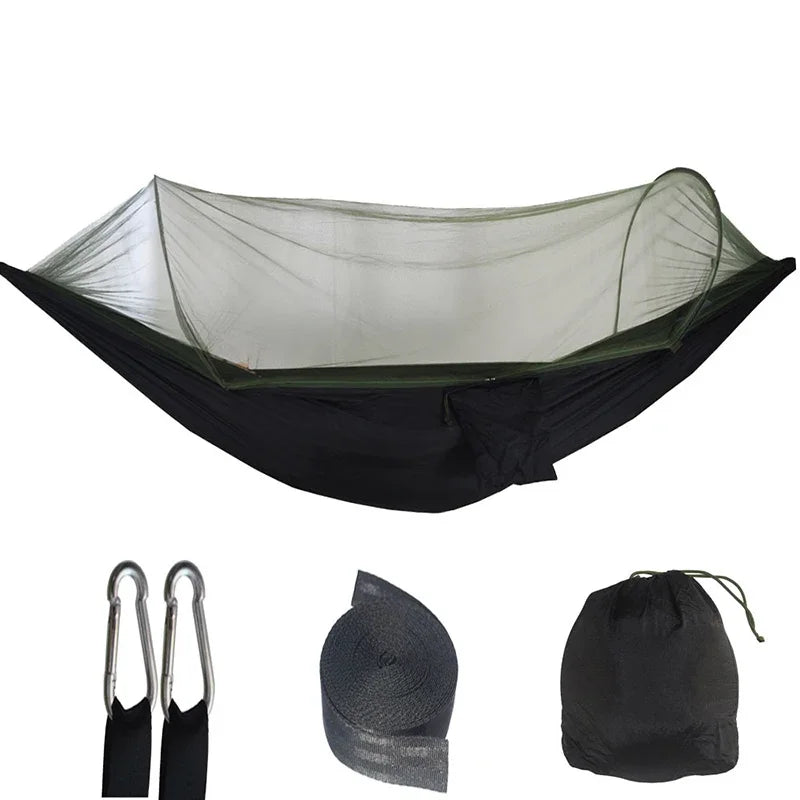 Camping Hammock and Portable Travel Outdoor Hanging Sleeping Hammock with Mosquito Net Single and Double Size Nylon Fabric