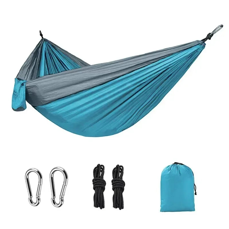 Outdoor Camping Hammock with Hanging Straps for Backpacking Travel Beach Yard and Garden Nylon Parachute Portable Hanging Bed