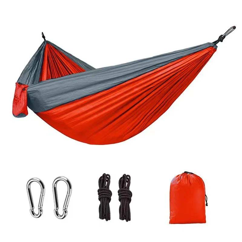 Outdoor Camping Hammock with Hanging Straps for Backpacking Travel Beach Yard and Garden Nylon Parachute Portable Hanging Bed