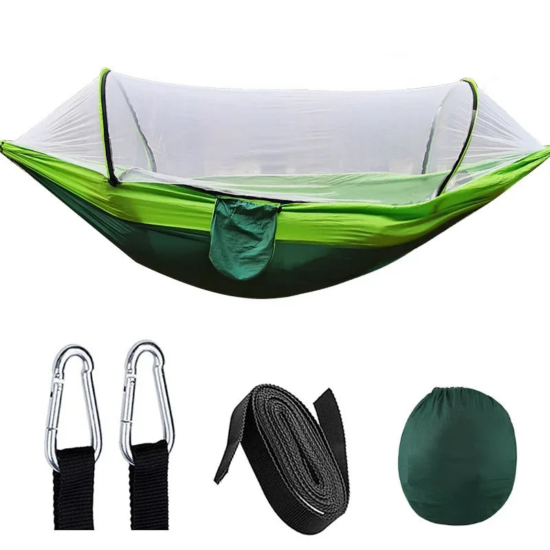 Camping Hammock and Portable Travel Outdoor Hanging Sleeping Hammock with Mosquito Net Single and Double Size Nylon Fabric