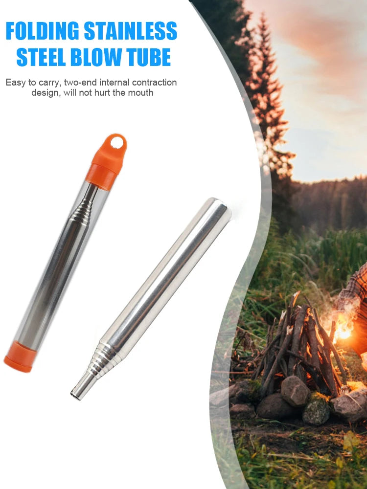 Blow Fire Tube Collapsible Blowing Fire Stick for Outdoor Camping Cooking Tools