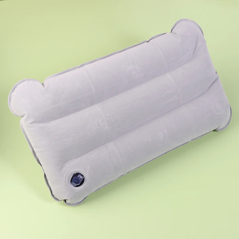 Portable Inflatable Flocking PVC Pillow Camping Sleeping Air Pillow For Travel Outdoor Hiking Flight Foldable Head Rest Pillow