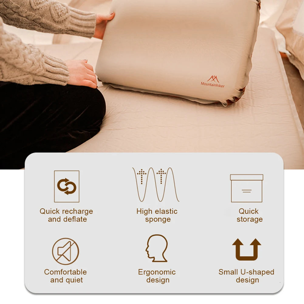 Camping Air Pillow High Rebound Compressible Travel Sponge Pillow Neck Protect Portable Self Inflating Pillow for Camping Hiking