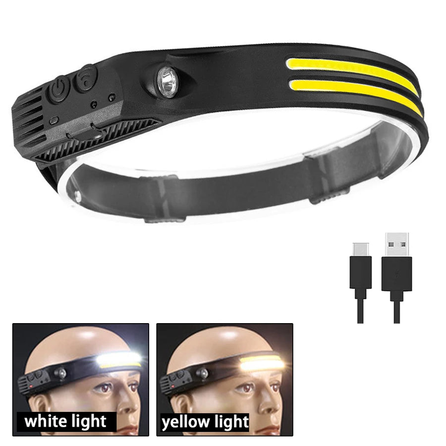 LED Headlamp Sensor Headlight With Built-in Battery Head Flashlight USB Rechargeable Work Light Head Lamp Super Bright Torch