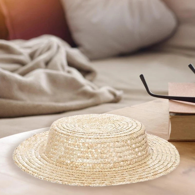 Vacation Teaparty Hat Base Handwoven Straw Hat Accessories Elegant Bonnet Hat Victorian Flat Brimmed Hat for Camping