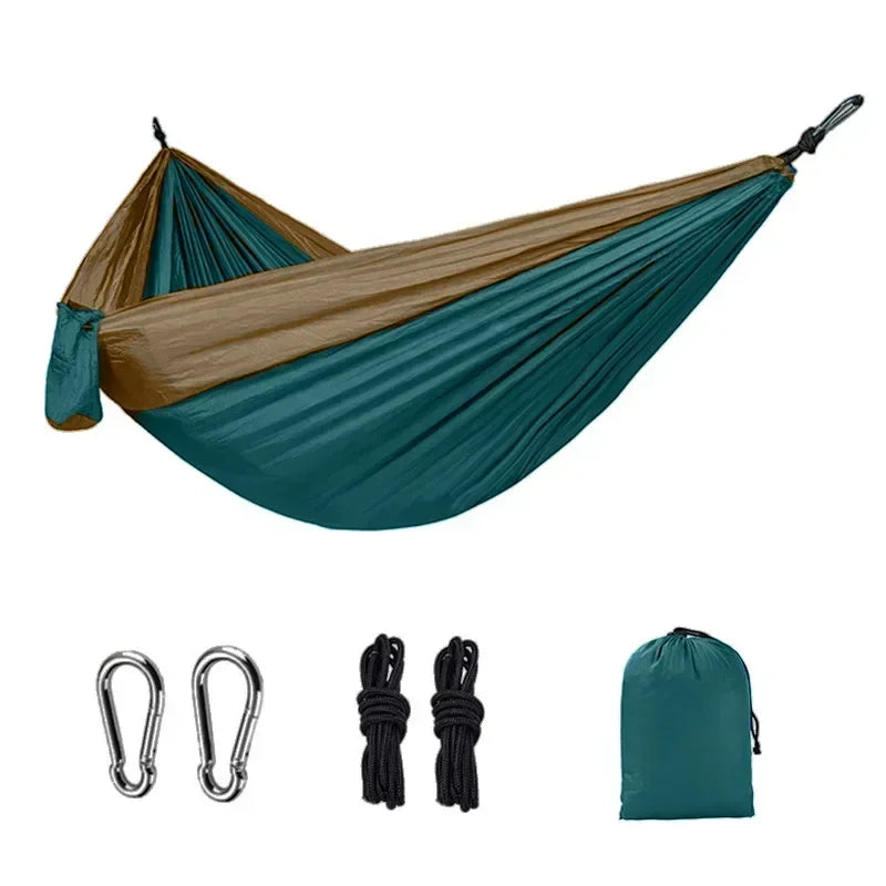 Outdoor Camping Hammock with Hanging Straps for Backpacking Travel Beach Yard and Garden Nylon Parachute Portable Hanging Bed