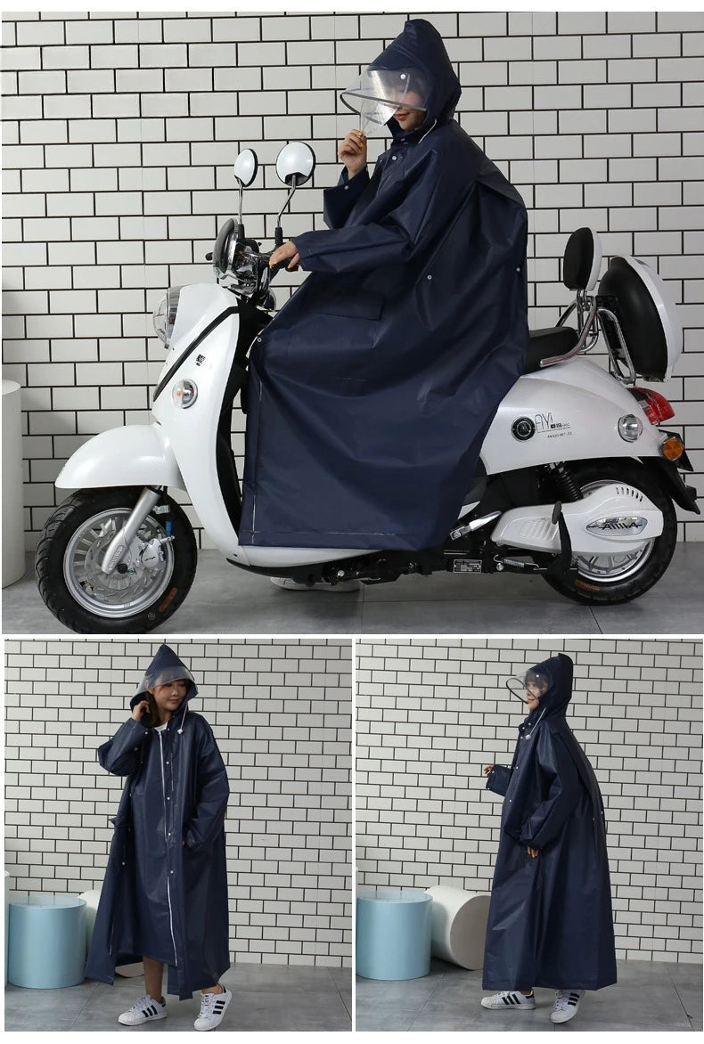 All In One Long Raincoat with Double Brim  Waterproof Poncho for Walking Cycling & Backpacking