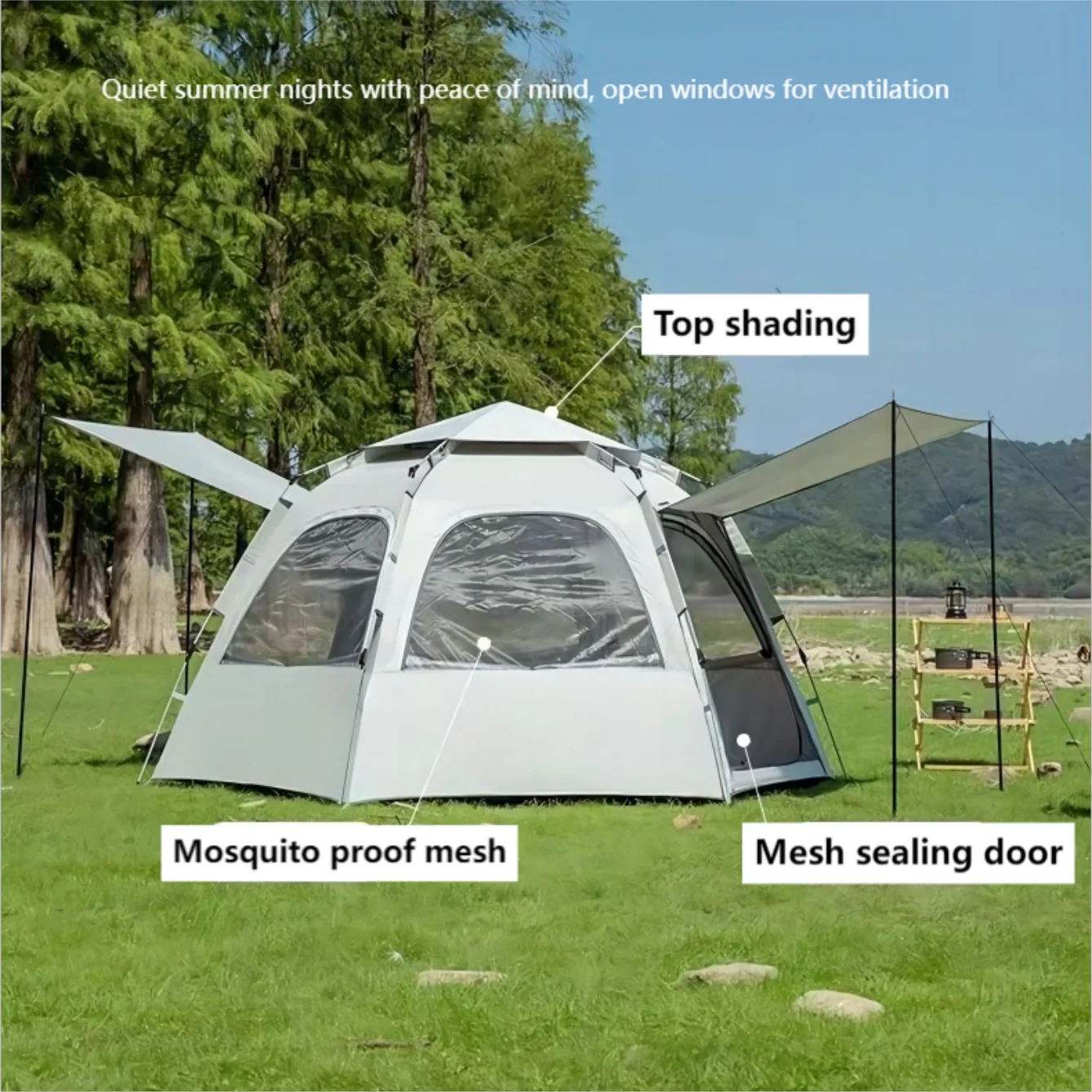 Camping pop up tents waterproof Portable Windproof tents for camping 4 person family tent with Skylight,Upgraded Large Size