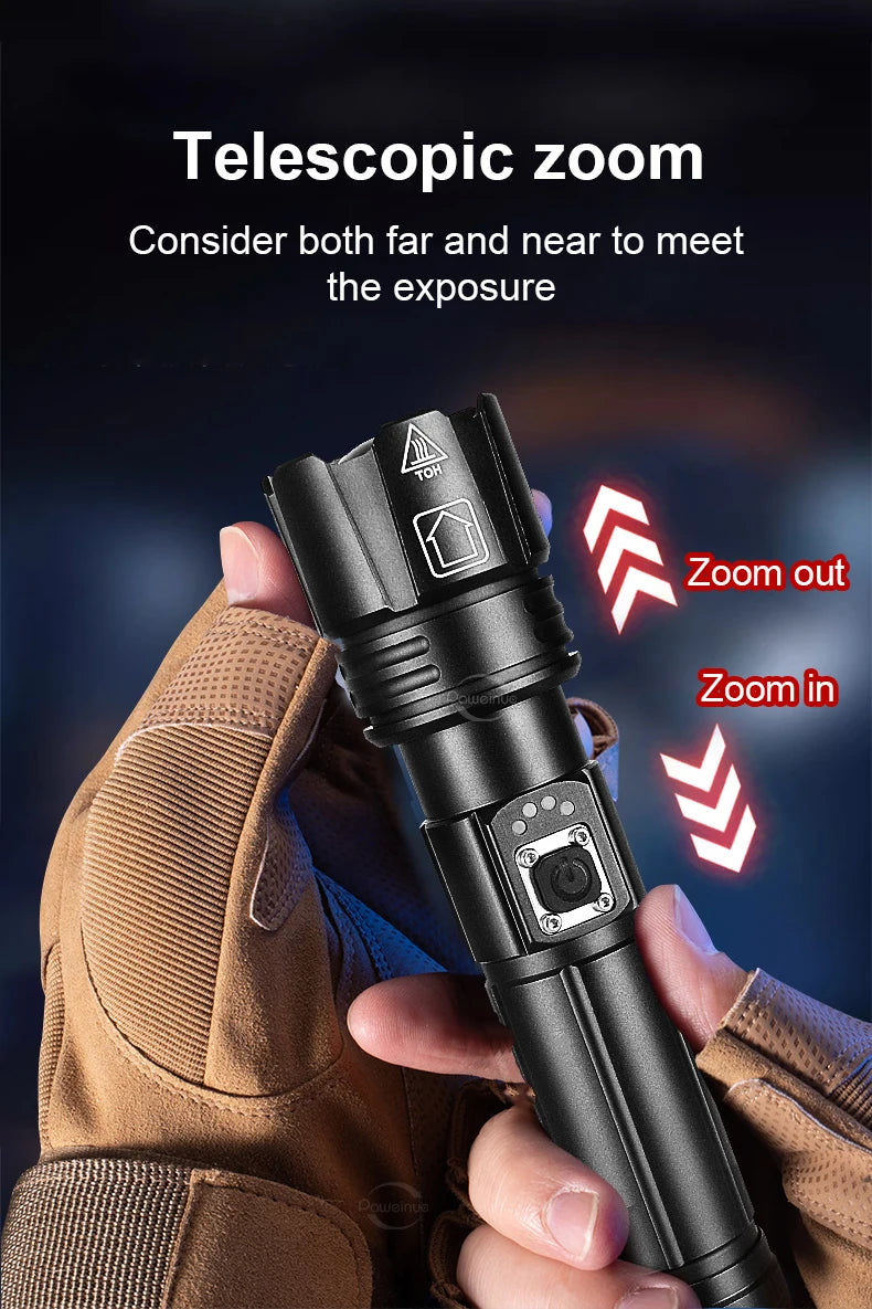 Powerful Flashlights Rechargeable LED Flash Lights Battery Display Hand Lantern Waterproof Lamps Outdoor Adventure Camping Torch