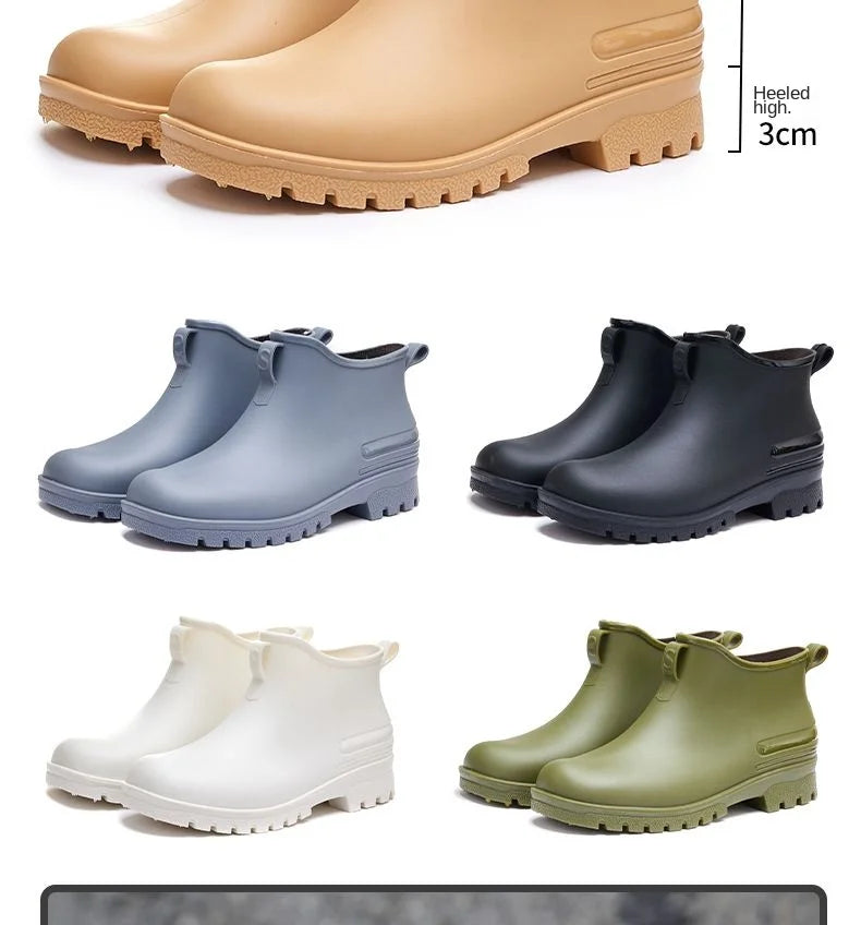 Rain Boots， for Men and Women, New Waterproof Shoes, Short Tube, Non-slip, Thick Sole, Wear-resistant, Warm Couple Camping Shoes